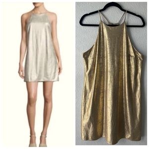 H HALSTON GOLD METALLIC Night Mini Comfortable Dress Size 14.